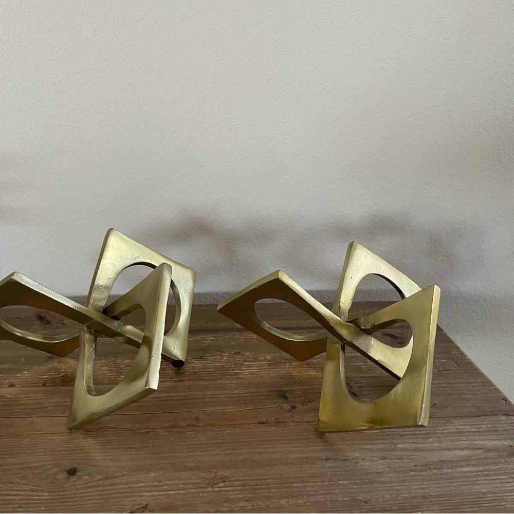 Contemporary Gold Table Accents /Geometric Bookends (2)